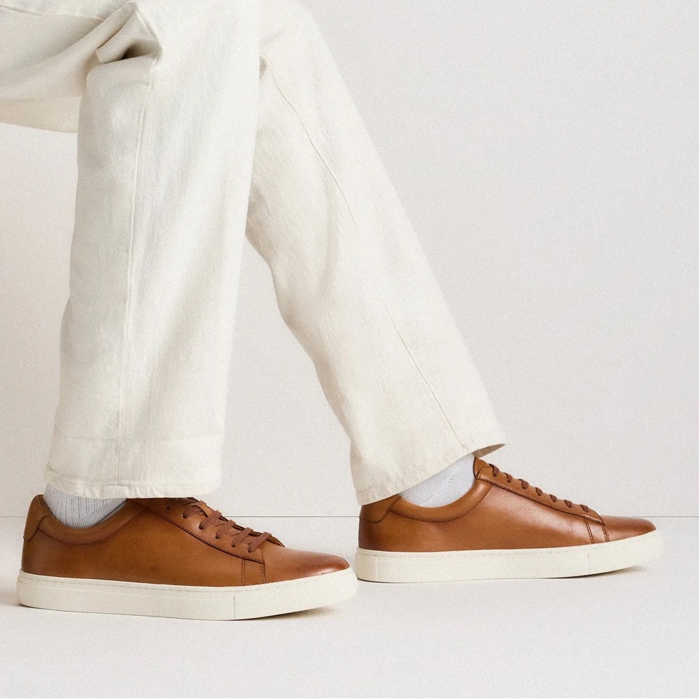 Quince Brown Calfskin Leather Sneakers Minimalist Lace Up Mens 9.5 NWB